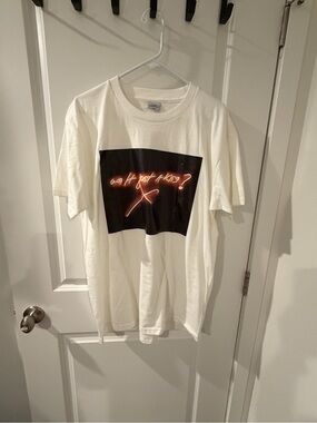 White Short Sleeve Graphic Tee with Neon Script Print